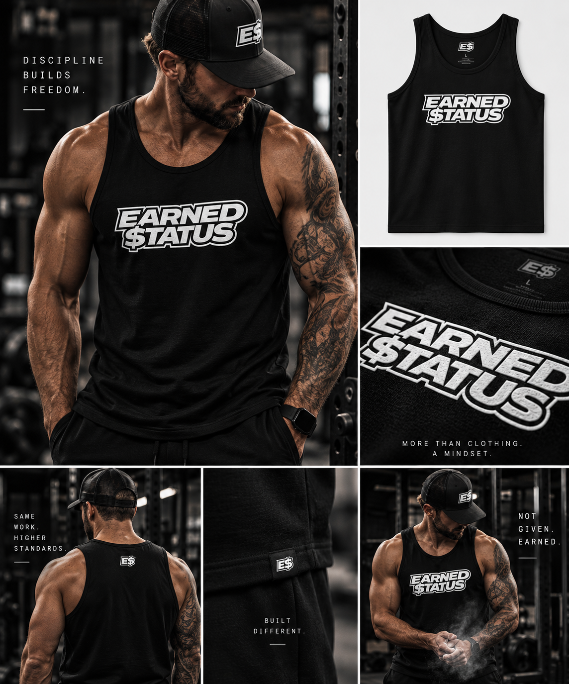 Earned $tatus black tank lifestyle campaign